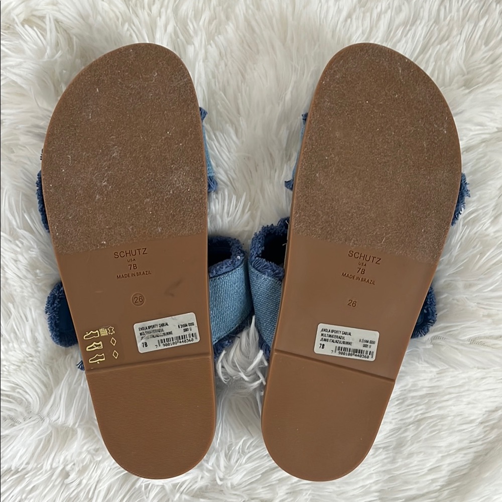 SCHUTZ Denim Sandals with Gold Accents - Picture 3 of 4